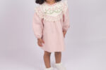 WD4376 فستان وردي بتطريز ودانتيل - Image 2