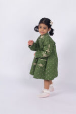 WD3998 فستان قطن شتوي مطرّز – أخضر - Image 3