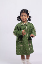 WD3998 فستان قطن شتوي مطرّز – أخضر - Image 4