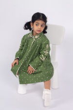 WD3998 فستان قطن شتوي مطرّز – أخضر - Image 6
