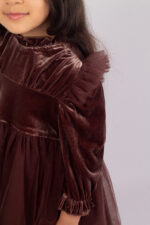 WD3986 طقم مخمل بني بكشكش – فستان ورومبر - Image 5