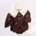 WD4437 أوفرول قطني مُطرّز بياقة كلاسيكية – بني