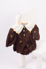 WD4437 أوفرول قطني مُطرّز بياقة كلاسيكية – بني