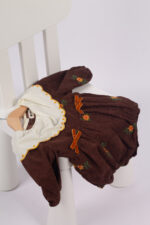 WD4437 أوفرول قطني مُطرّز بياقة كلاسيكية – بني - Image 8