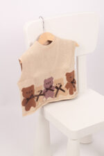 WD1687 فيست تريكو بناتي بتصميم الدببة – بيج