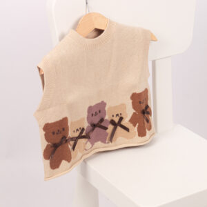 WD1687 فيست تريكو بناتي بتصميم الدببة – بيج