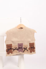 WD1687 فيست تريكو بناتي بتصميم الدببة – بيج - Image 8