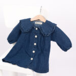 WD4455 فستان دنيم بياقة كشكش