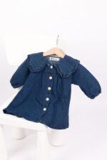 WD4455 فستان دنيم بياقة كشكش