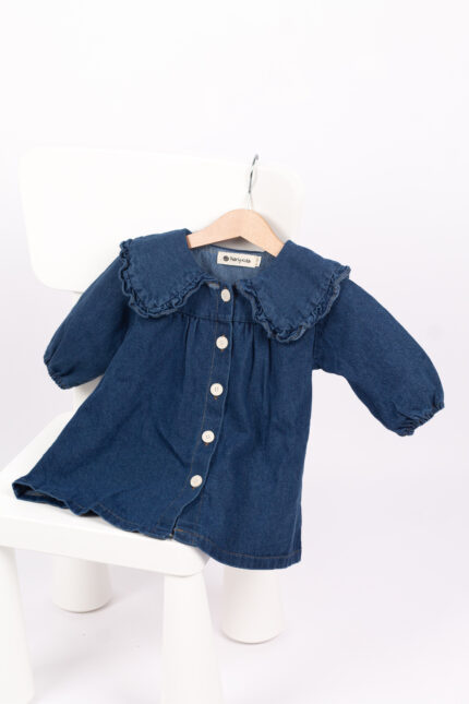 WD4455 فستان دنيم بياقة كشكش