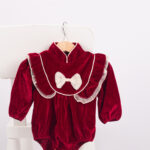 WD4326 رومبر مخمل بكشكش وفيونكة – أحمر