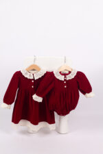 WD4143 طقم مخمل أحمر بدانتيل – فستان ورومبر - Image 14