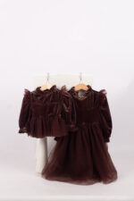 WD3986 طقم مخمل بني بكشكش – فستان ورومبر