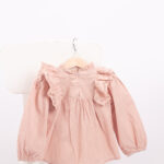 WD4381 فستان وردي بكشكش دانتيل