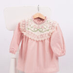 WD4376 فستان وردي بتطريز ودانتيل