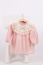 WD4376 فستان وردي بتطريز ودانتيل