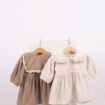 WD1673 فستان كوردروي بياقة دانتيل