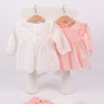 WD4432 طقم فستان دانتيل مع شورت – أبيض / وردي