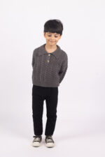 WD4270 سويتر أطفال شتوي مضلع – رمادي غامق - Image 2