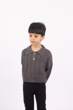WD4270 سويتر أطفال شتوي مضلع – رمادي غامق - Image 3