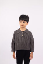 WD4270 سويتر أطفال شتوي مضلع – رمادي غامق - Image 4