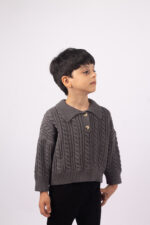 WD4270 سويتر أطفال شتوي مضلع – رمادي غامق - Image 5
