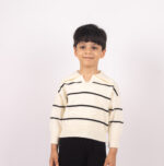 WD4099 بلوفر مخطط بياقة واسعة – أوف وايت × أسود - Image 2