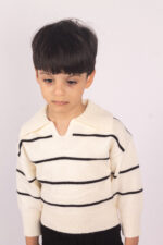 WD4099 بلوفر مخطط بياقة واسعة – أوف وايت × أسود - Image 5