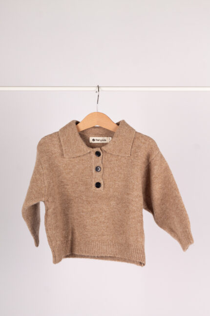 WD4098 كنزة بيچ دافئة بياقة وأزرار