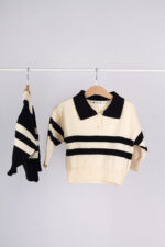 WD1152 بلوزة مخططة بياقة كلاسيكية – Striped Classic Collar Knit - Image 2