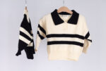 WD1152 بلوزة مخططة بياقة كلاسيكية – Striped Classic Collar Knit - Image 3