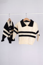 WD1152 بلوزة مخططة بياقة كلاسيكية – Striped Classic Collar Knit - Image 4