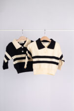 WD1152 بلوزة مخططة بياقة كلاسيكية – Striped Classic Collar Knit - Image 6