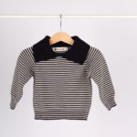 83557 بلوفر أطفال مخطط بياقة واسعة – أسود وأبيض