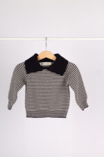 83557 بلوفر أطفال مخطط بياقة واسعة – أسود وأبيض