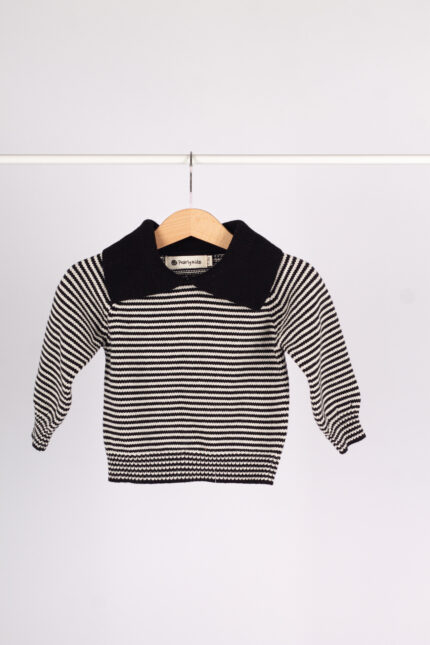 83557 بلوفر أطفال مخطط بياقة واسعة – أسود وأبيض