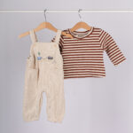 66223 طقم أولاد شتوي – أفرول كوردروي مع بلوزة مخططة