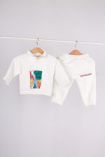 WD3688 طقم أطفال قطعتين – هودي نص سحاب + بنطال – لون أوف وايت - Image 3