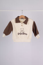 WD3977 بلوزة أطفال بولو بطبعة دب – أوف وايت × بني