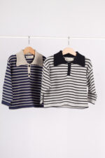 WD2155 كنزة شتوية مخططة بياقة مُضلّعة – خامة دافئة ولوك أنيق - Image 3