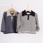 WD2155 كنزة شتوية مخططة بياقة مُضلّعة – خامة دافئة ولوك أنيق