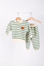 WD3889 طقم أطفال مخطط قطعتين –  مع تطريز دب - Image 2