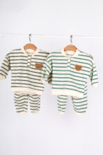 WD3889 طقم أطفال مخطط قطعتين –  مع تطريز دب - Image 8