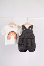 23240 طقم أولادي قطعتين – سالوبيت جينز فحمّي + قميص أبيض