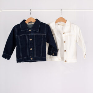 WD2391 جاكيت جينز للأطفال – كحلي أو أوف وايت