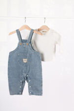 WD3637طقم أولادي قطعتين – سالوبيت جينز مطرّز + قميص أبيض