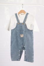 WD3637طقم أولادي قطعتين – سالوبيت جينز مطرّز + قميص أبيض - Image 11