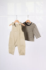 WD4054 طقم أولادي قطعتين – قميص مخطط + سالوبيت بيج - Image 5