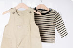 WD4054 طقم أولادي قطعتين – قميص مخطط + سالوبيت بيج - Image 6