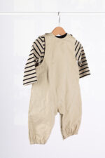 WD4054 طقم أولادي قطعتين – قميص مخطط + سالوبيت بيج - Image 10